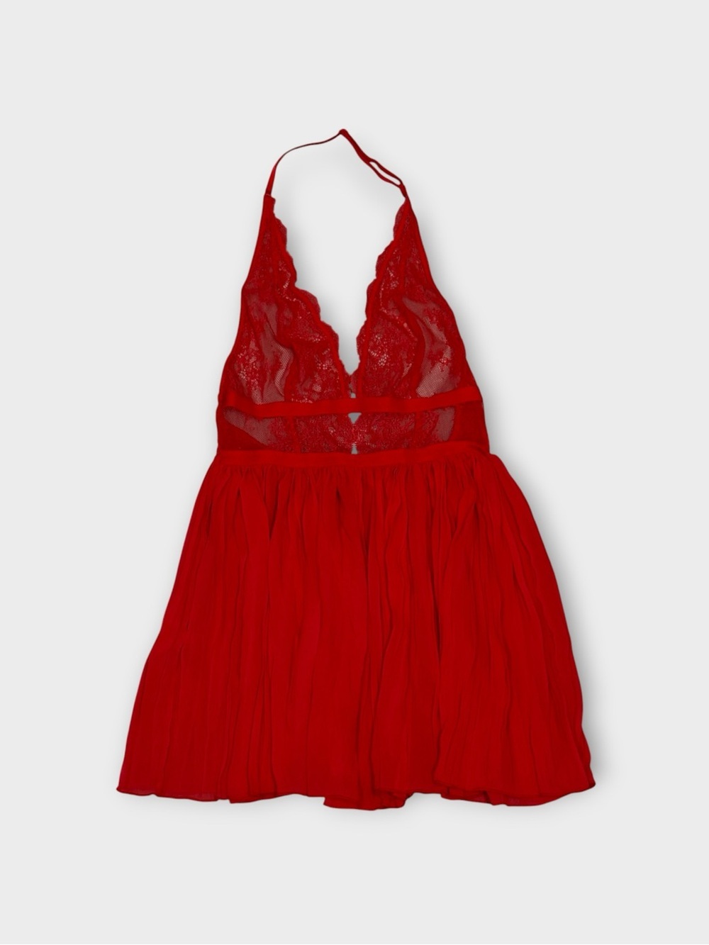 Victoria’s Secret Red Lace & Chiffon Halter Babydoll Mini — Size XS